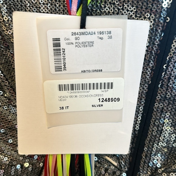 MSGM silver sequin long sleeve v back mini dress size 6 (runs small) NWT - Picture 2 of 3